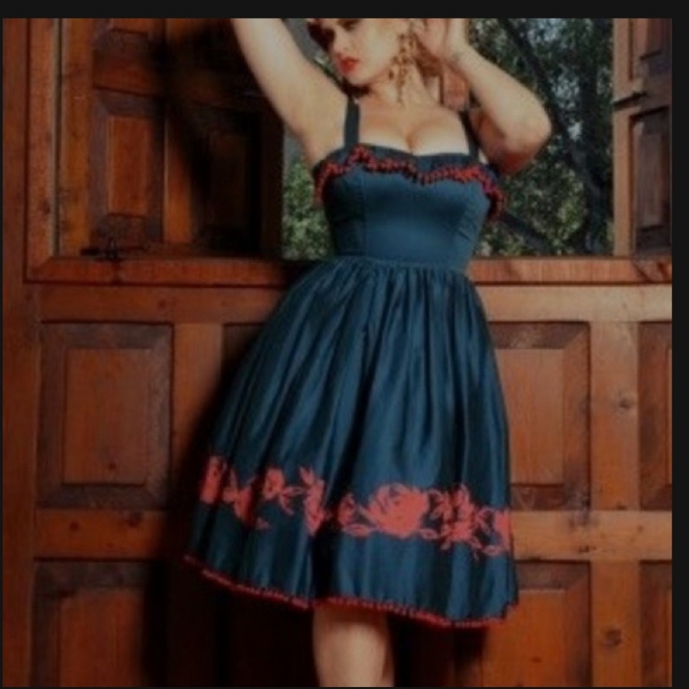 Pinup Couture Teal and red Bella Donna Swing dress XS